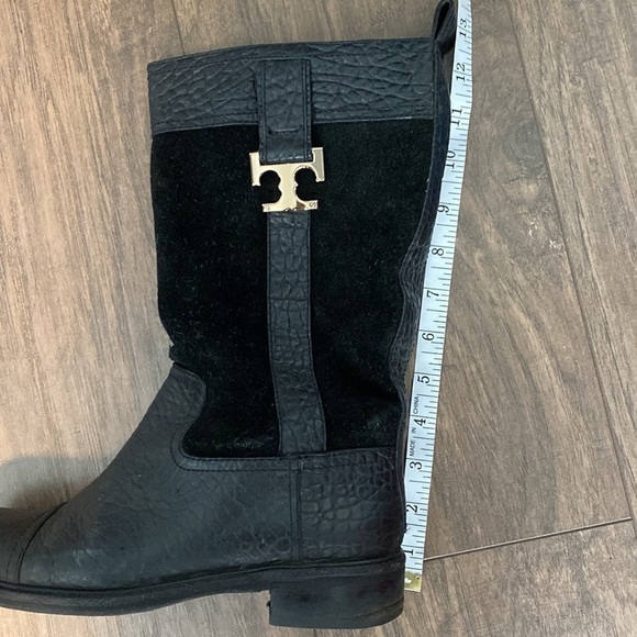 Tory Burch Corey Mid Calf Pebbled Leather Boot - Picture 14 of 16